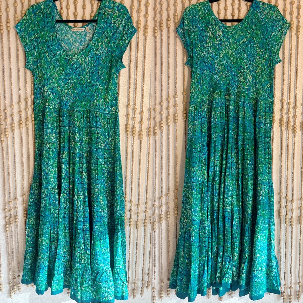 Soft Surroundings Teal and Green Printed Maxi Dress